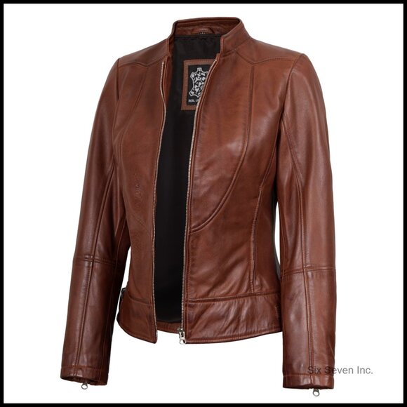 Lambskin Leather Cafe Racer Jacket Women's Premium Outerwear